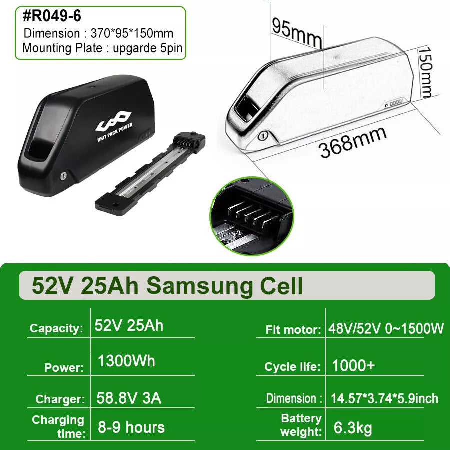 52V 25Ah 2000W Motor Hailong Li-ion Ebike Battery Electric Bike Battery Samsung Cells Jumbo Shark
