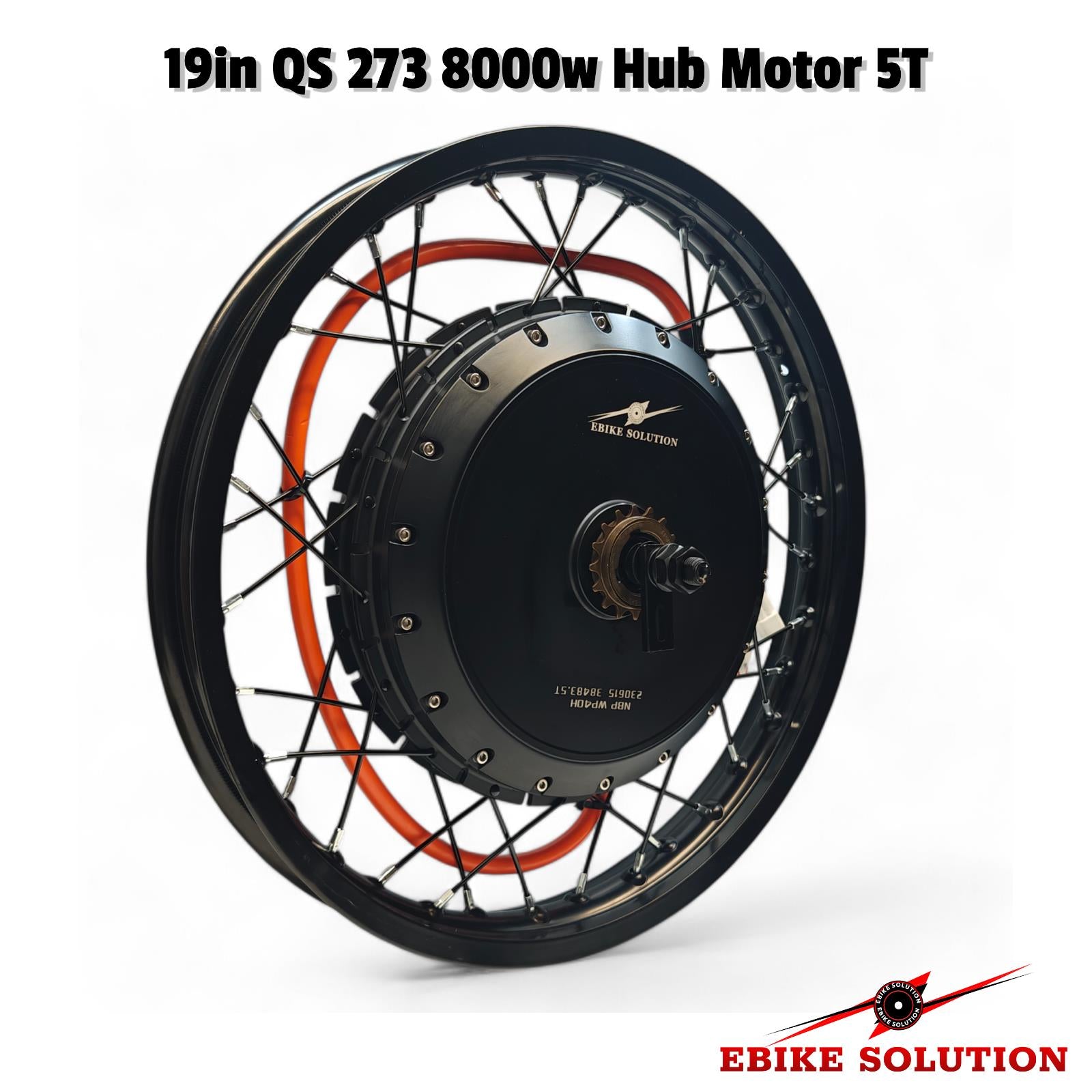 Electric bike wheel with hub motor on a white background, featuring 'Ebike Solution' branding.