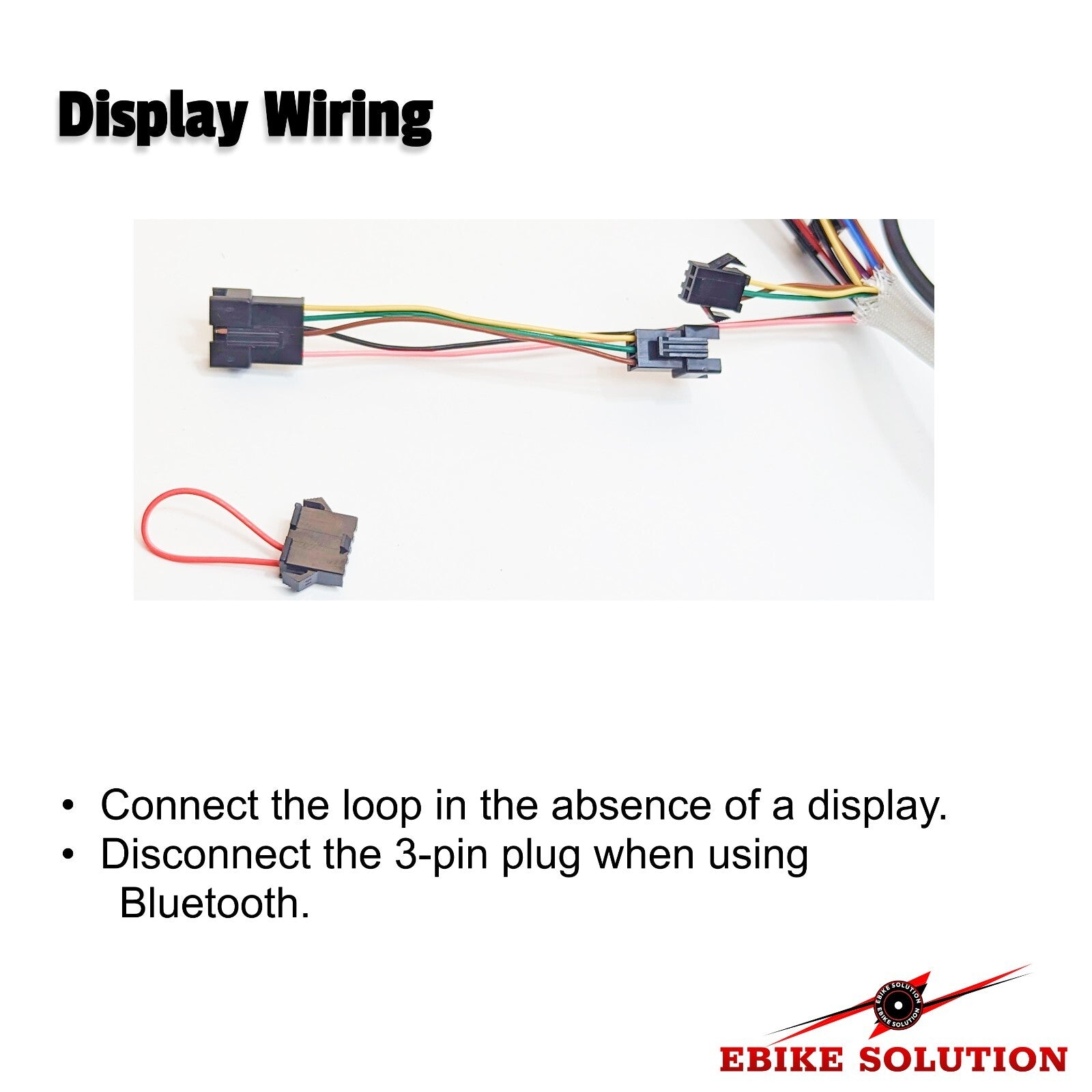 Wiring diagram for display connection with text instructions on a white background, featuring 'Ebike Solution' branding.