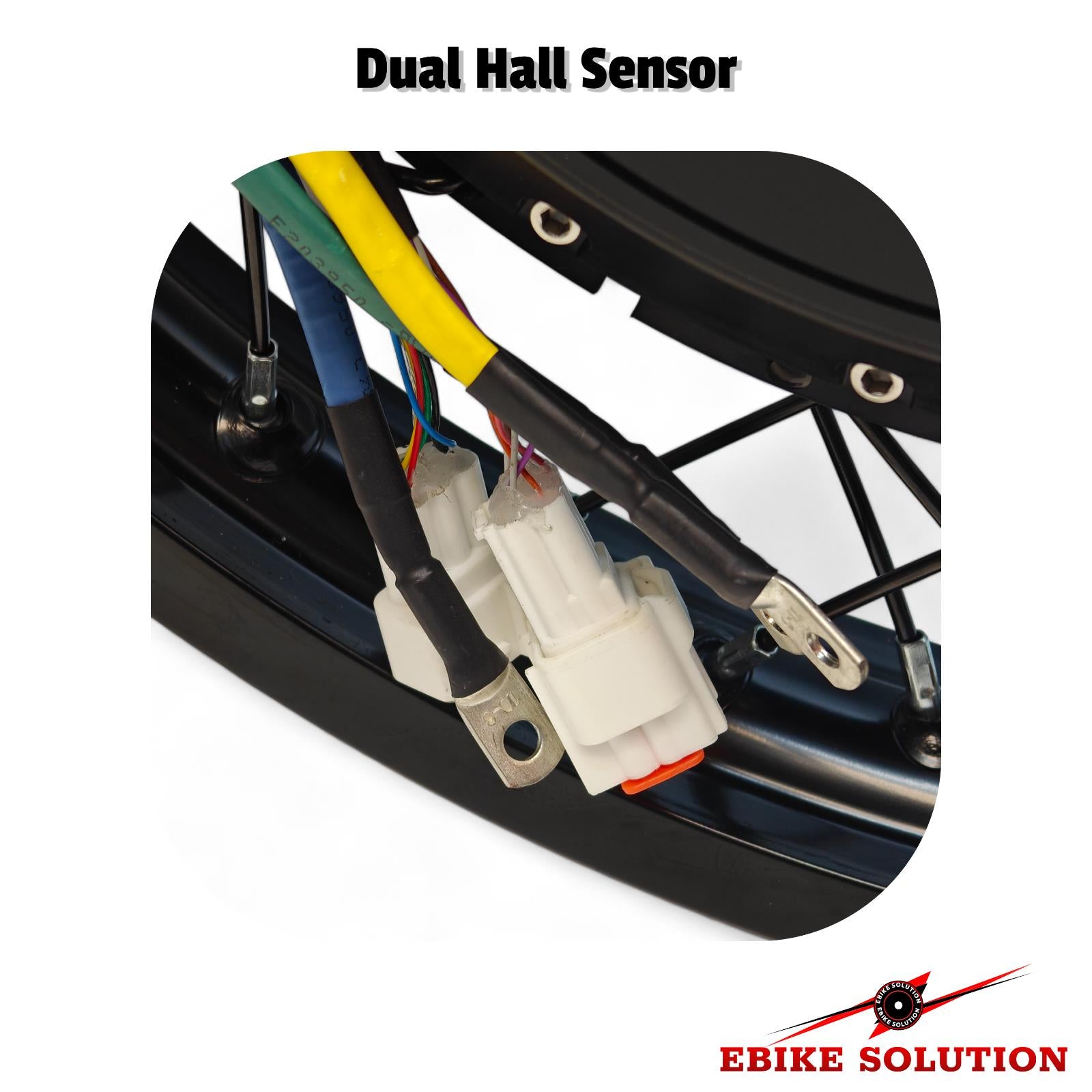 Dual Hall Sensor with wiring on a black background, branded 'Ebike Solution'.
