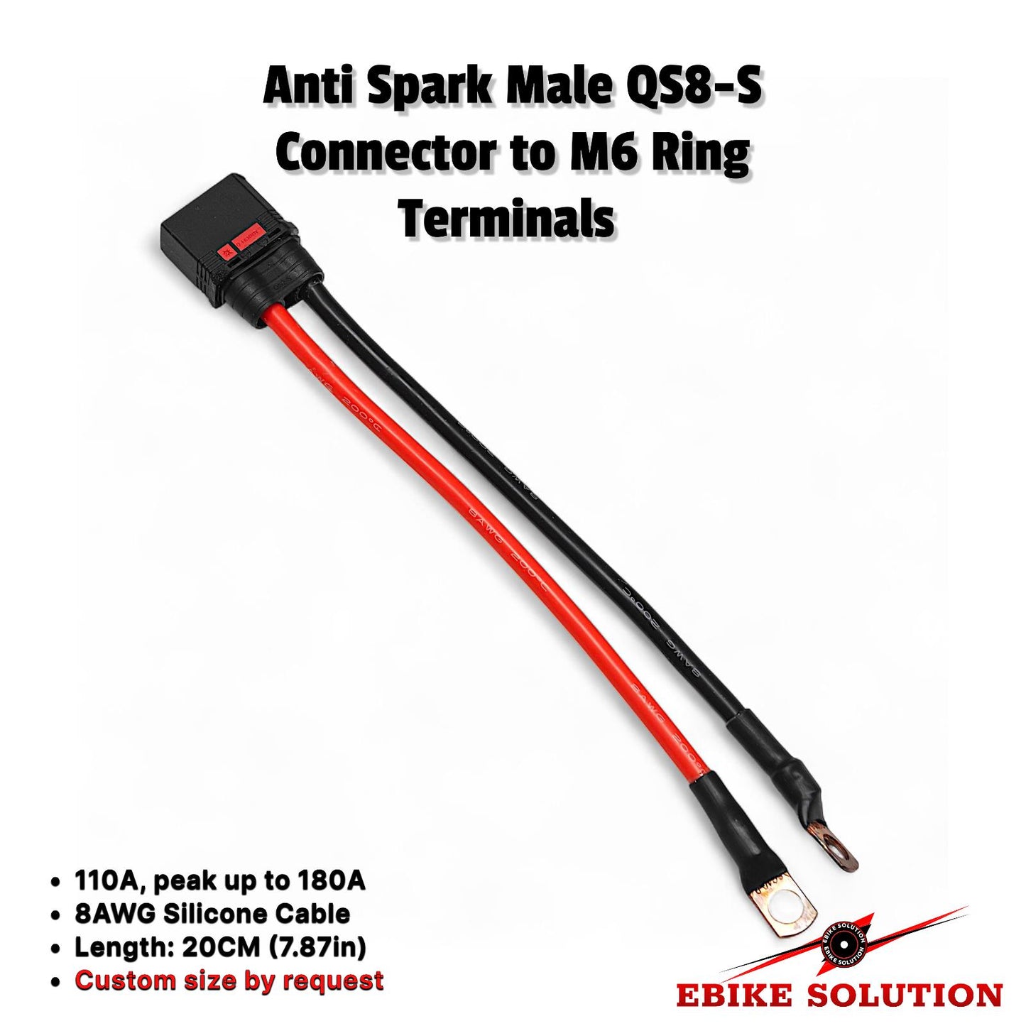 Anti Spark Male QS8-S Connector to M6 Ring Terminals Ebike Battery Connector