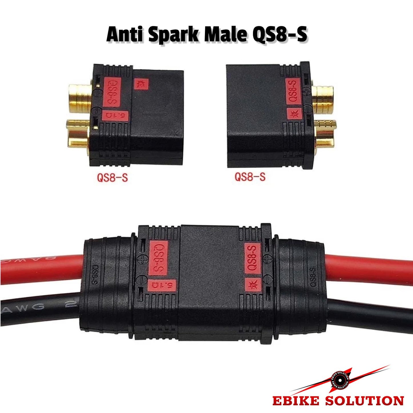 Anti Spark Male QS8-S Connector to M6 Ring Terminals Ebike Battery Connector