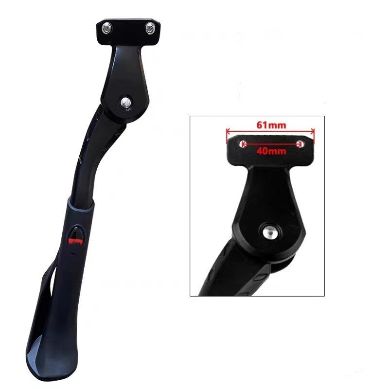 Black metal foot peg with measurements on a white background