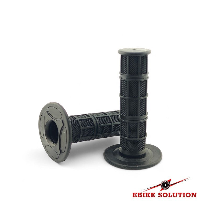 Black motorcycle grips on a white background with 'Ebike Solution' branding.