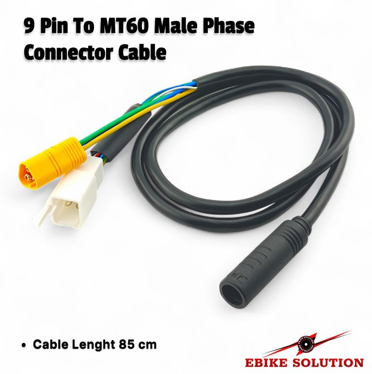 9 Pin To MT60 Male Phase Connector Cable with connectors on a white background