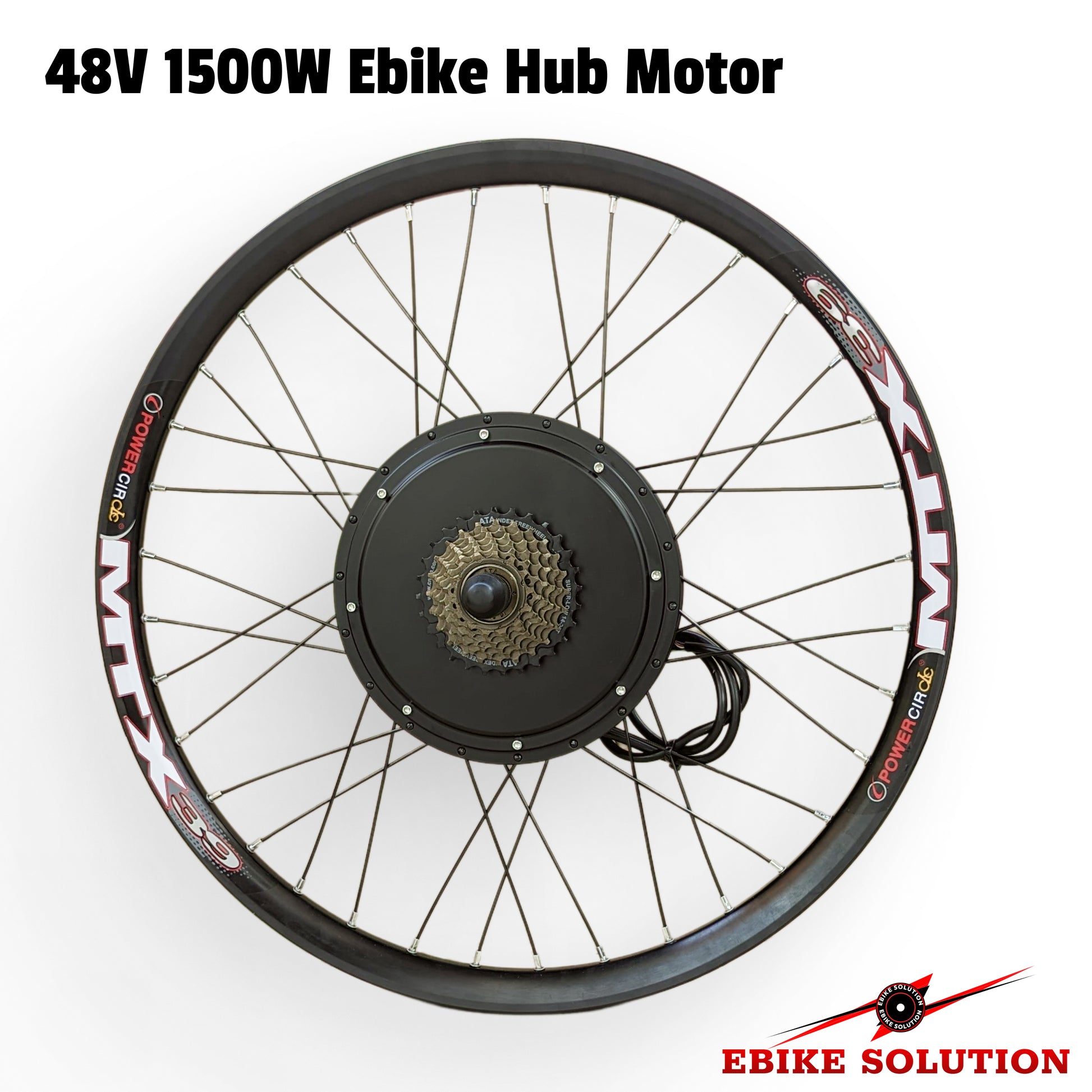 48V 1500W Ebike Hub Motor on a white background with 'Ebike Solution' branding.