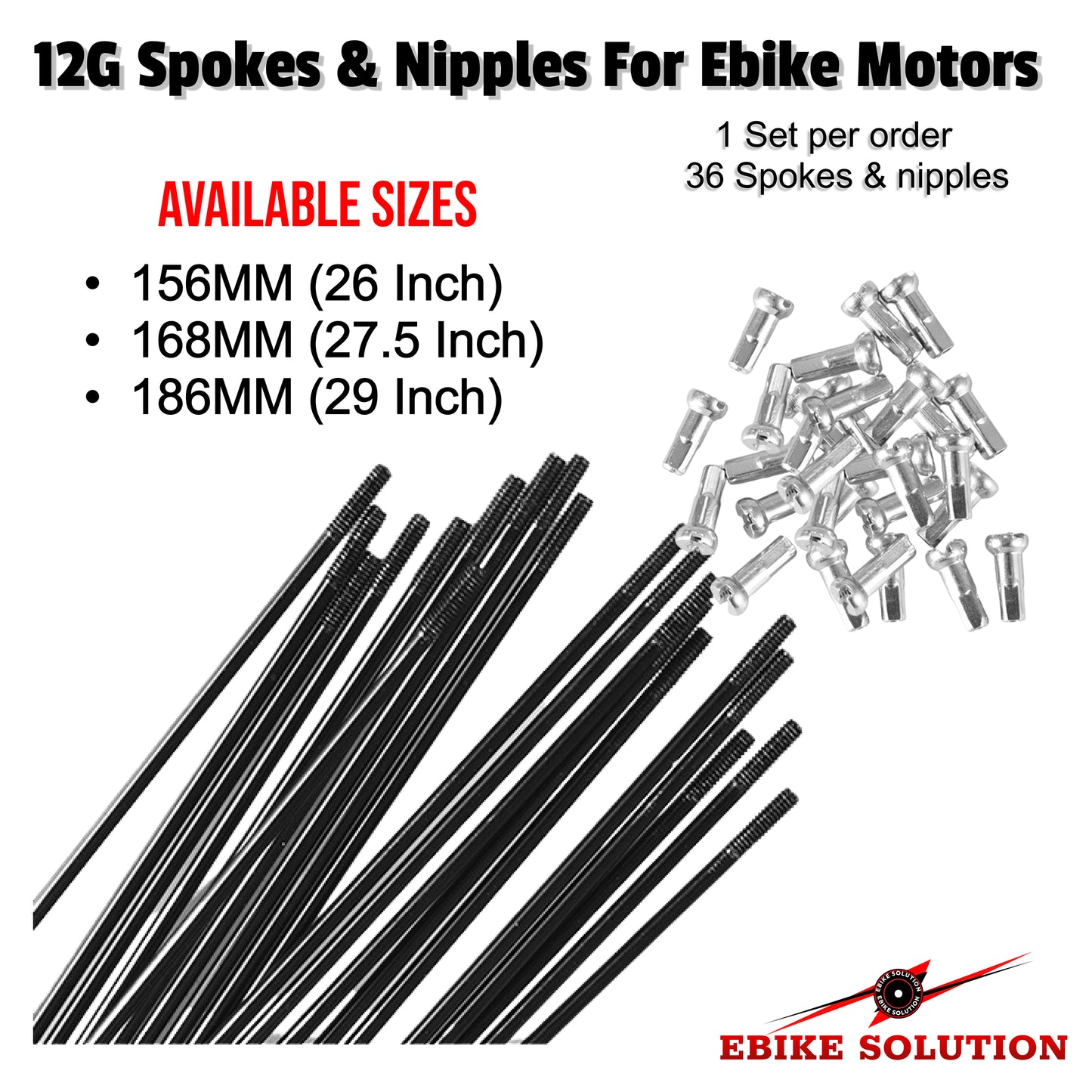 Ebike Hub Motor Spokes and Nipples 26/27.5/29 inch For 1500/2000W Motor