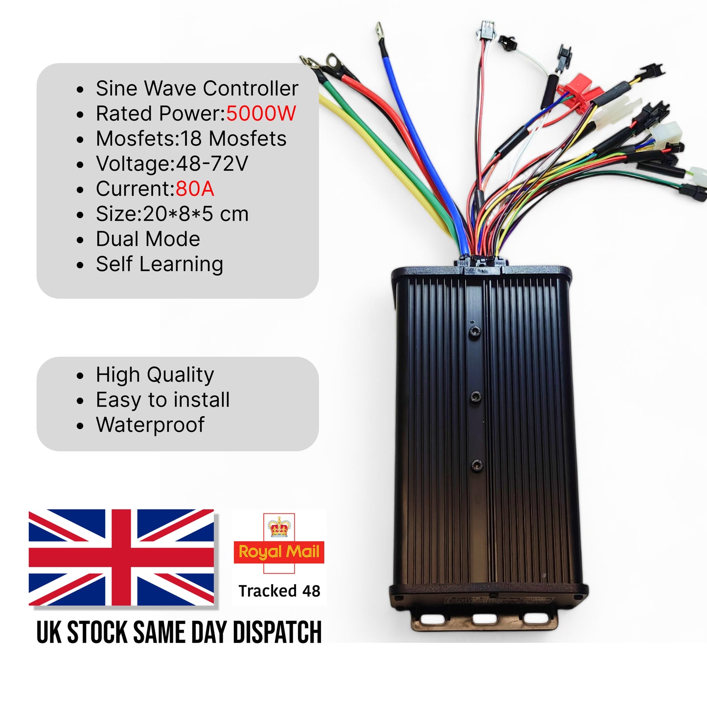 Ebike Controller 48-72V 80A Sine Wave Controller UKC1 Color LCD Bundle Kit
