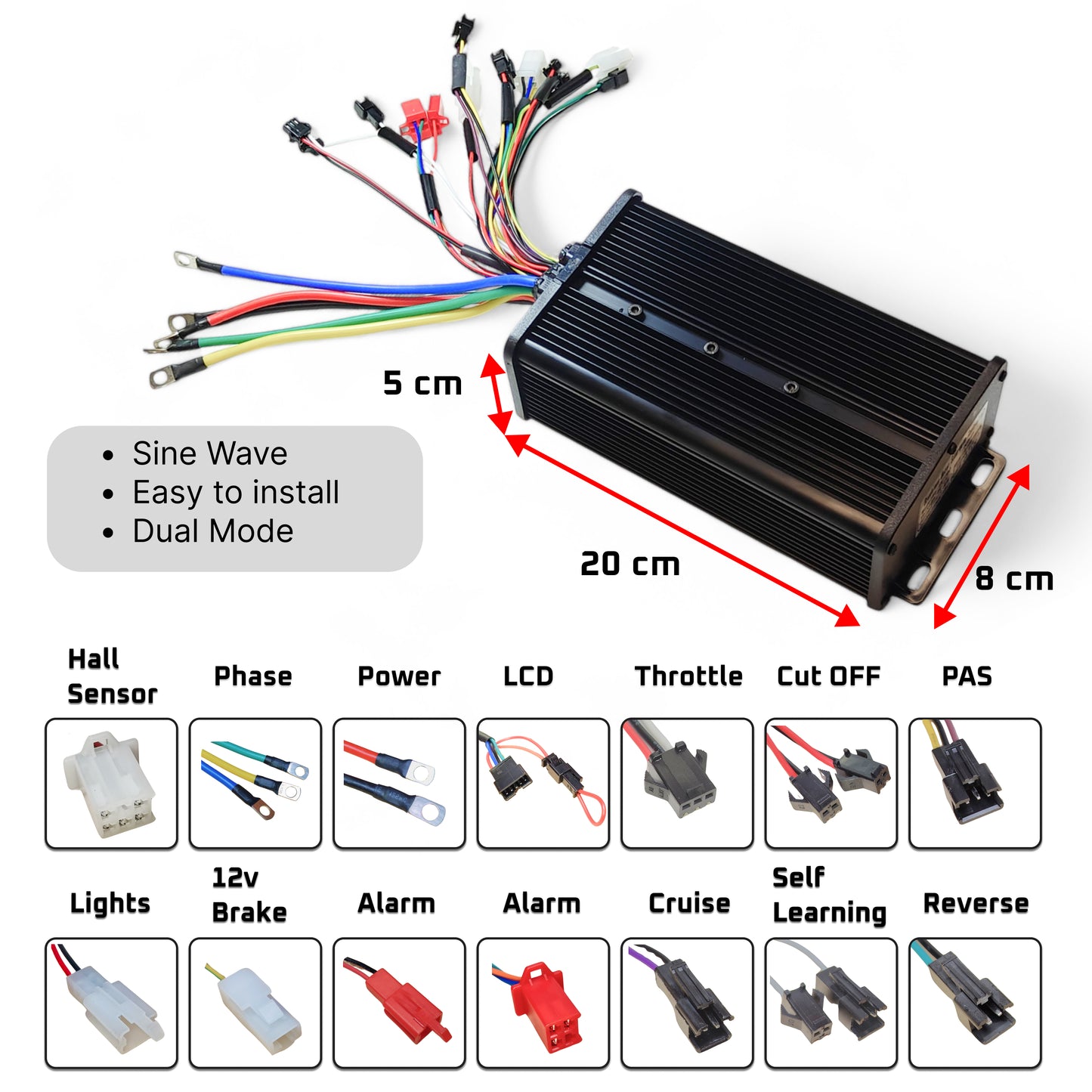 Electric Bicycle Controller Model 72V 60A Sine Wave Dual Mode Ebike