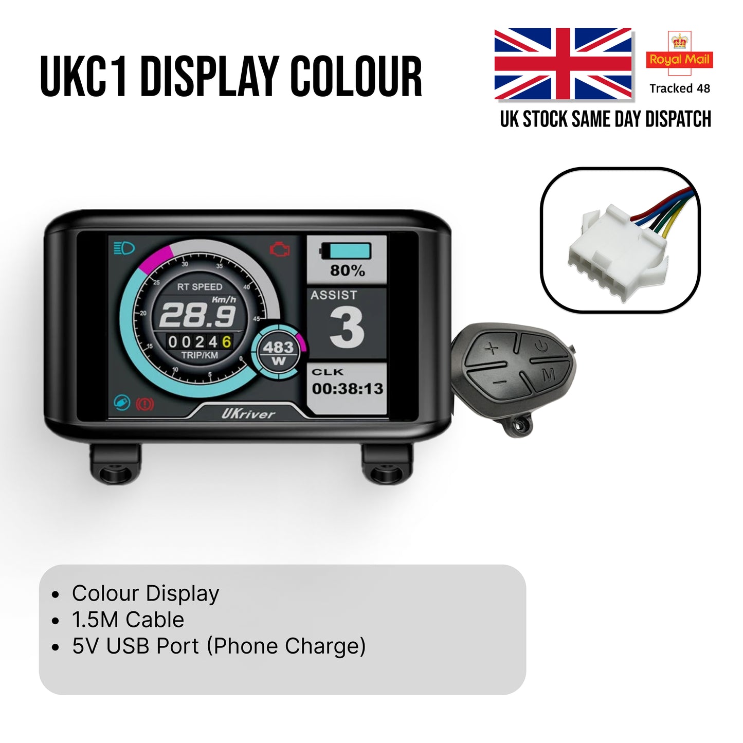 Ebike Controller 48-72V 80A Sine Wave Controller UKC1 Color LCD Bundle Kit