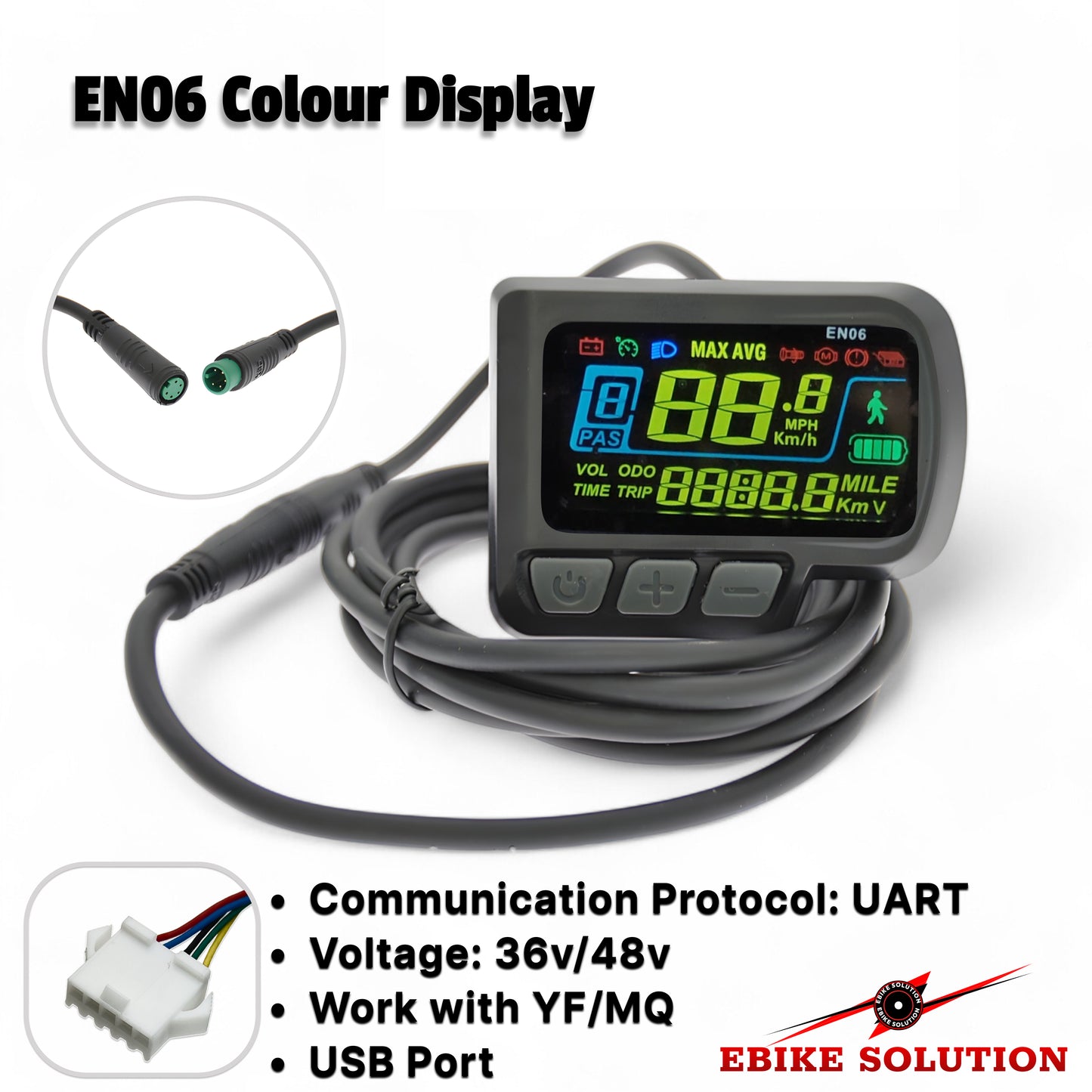 EN06 Ebike LCD Display Control Panel 36V/48V Electric Bicycle Scooter 5 Pin UK