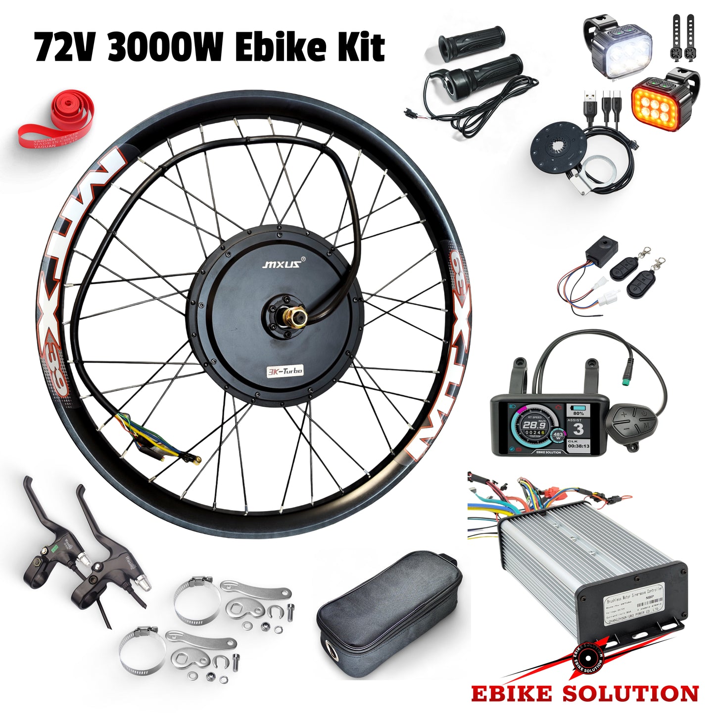 3000w MXUS 3K Turbo Ebike Rear Hub Motor Wheel 80A Controller UKC1 MTX