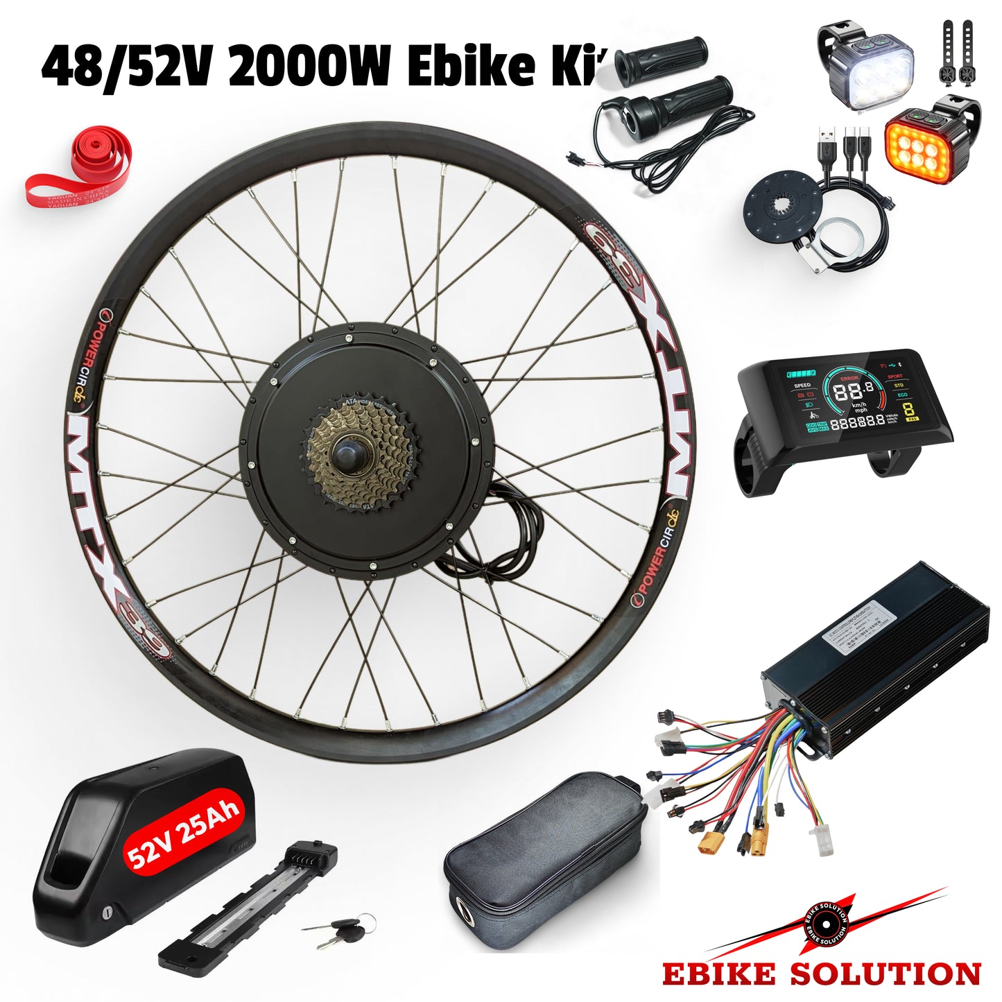 48/52V 40A 2000W Ebike Kit Rear Electric Bicycle Wheel MTX Enduro UK
