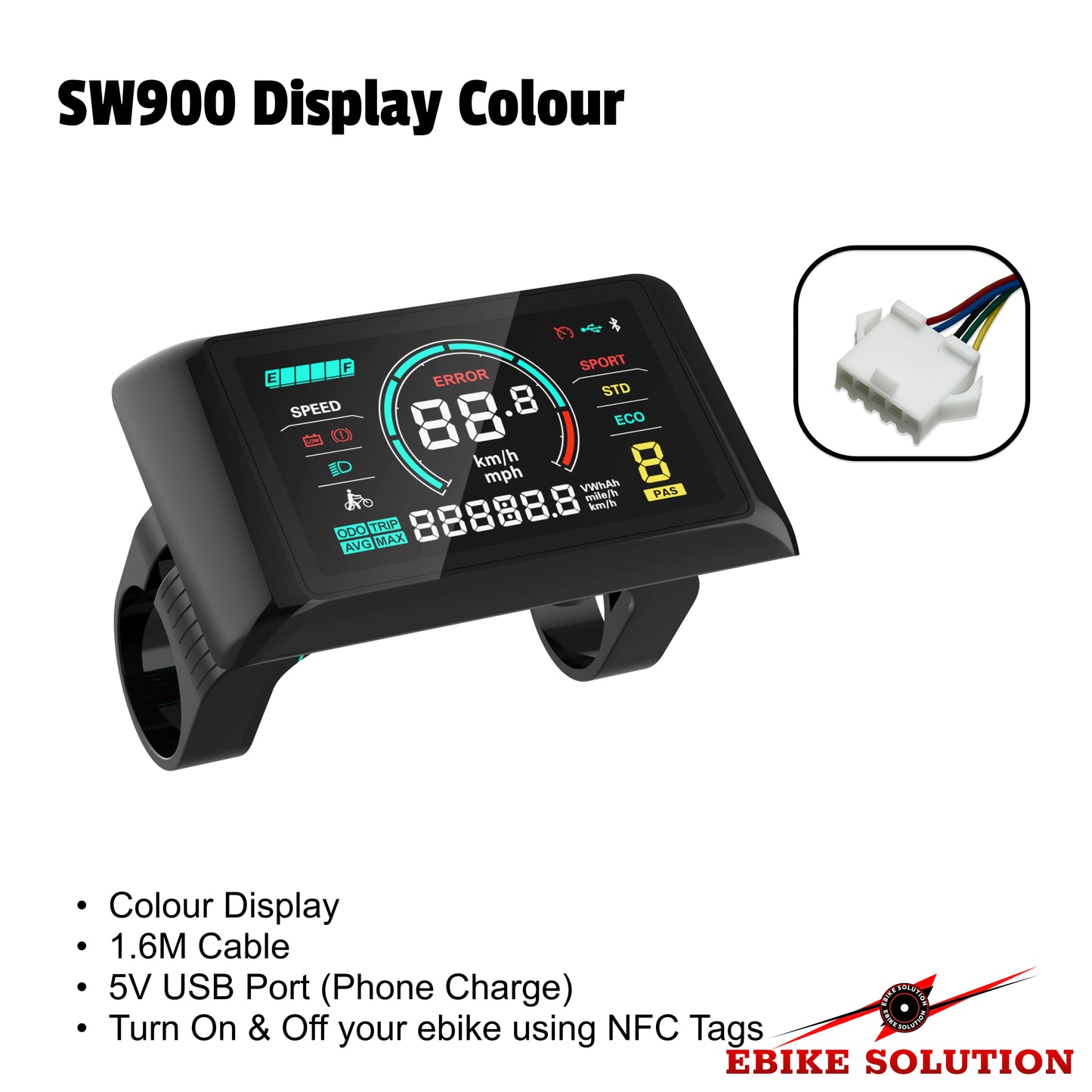 Ebike Colour SW900 LCD Display Control Electric Bicycle Speed Meter 36-72V