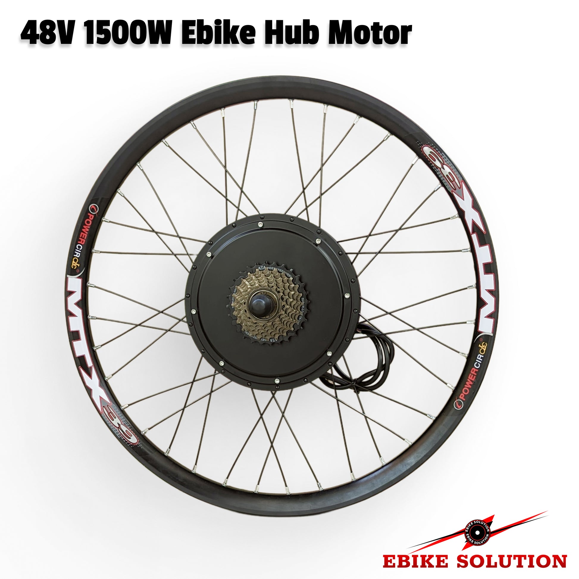 48V 1500W Ebike Hub Motor on a white background with 'Ebike Solution' branding.