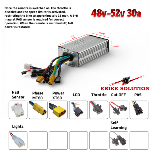 Ebike Controller MQ 48/52V 30A Remote Speed Limit Sine Wave Dual Mode