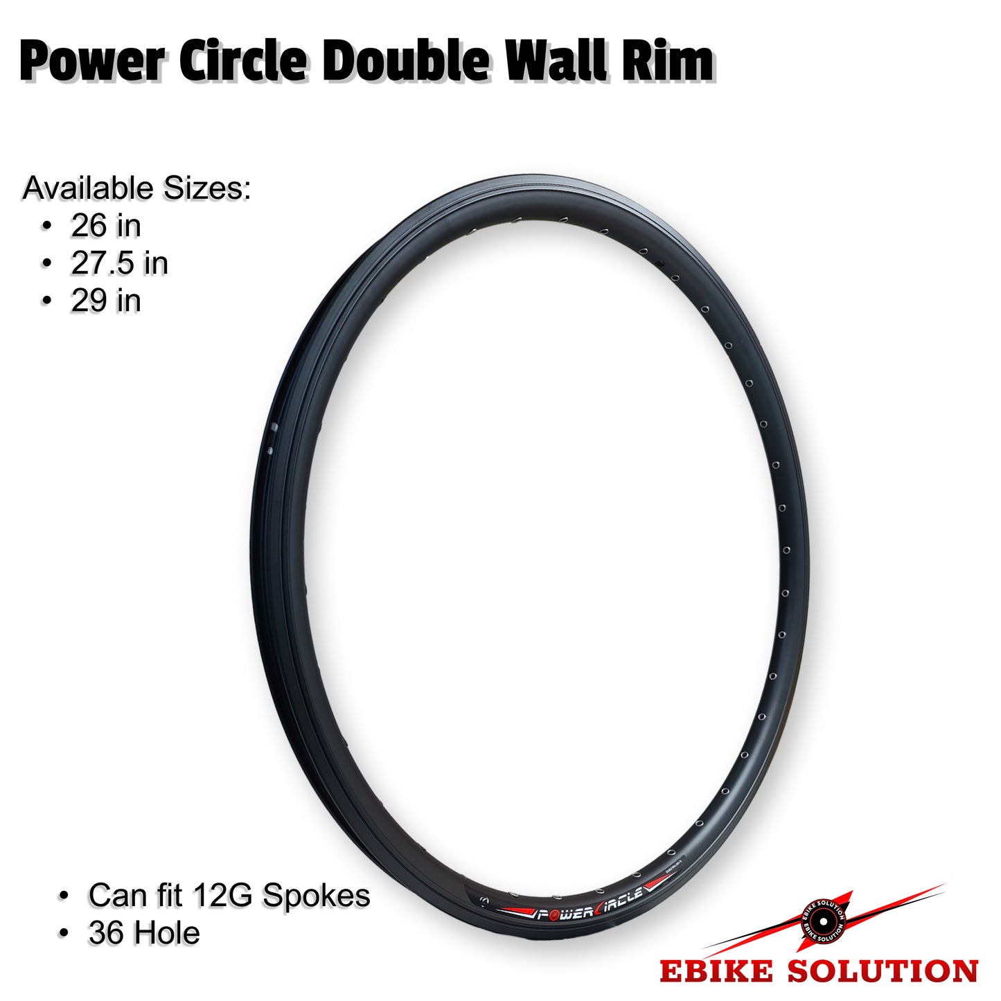 Power Circle Rim MTB Double Wall Electric Bike Ebike 26"/27.5"/29" Bicycle