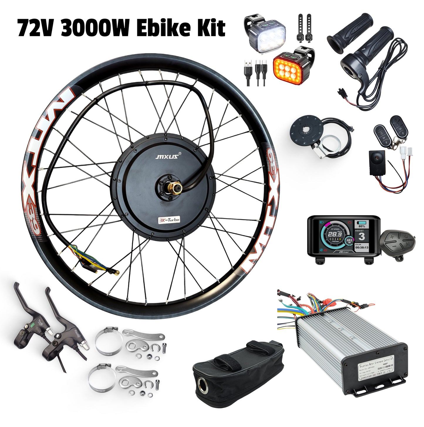 3000w MXUS 3K Turbo Ebike Rear Hub Motor Wheel 80A Controller UKC1 MTX UK DIY