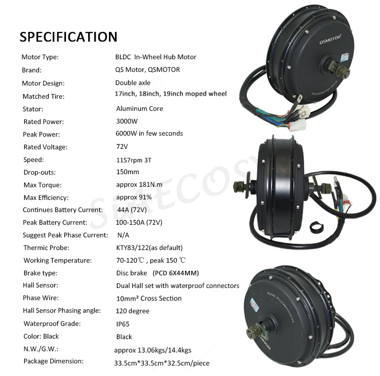 5000W QS 205 50H 3.5T 72v V3 Electric Motor E-Bike NBP