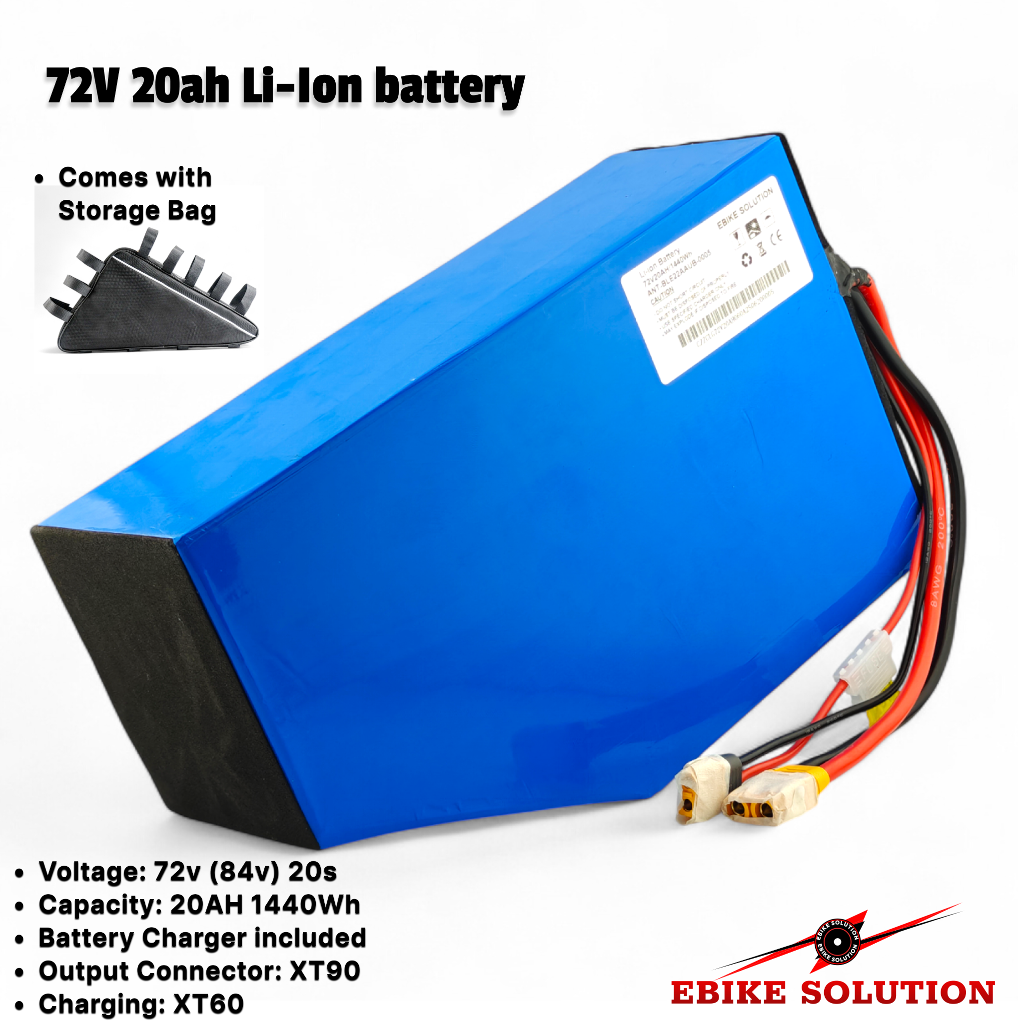72V 20Ah 3000W Li-ion Battery Pack 60A BMS Bluetooth 21700 Cells