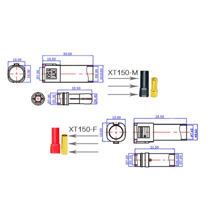 10Pairs XT150 Banana Bullet Adapter Male Female For FPV Racing RC LiPo Battery
