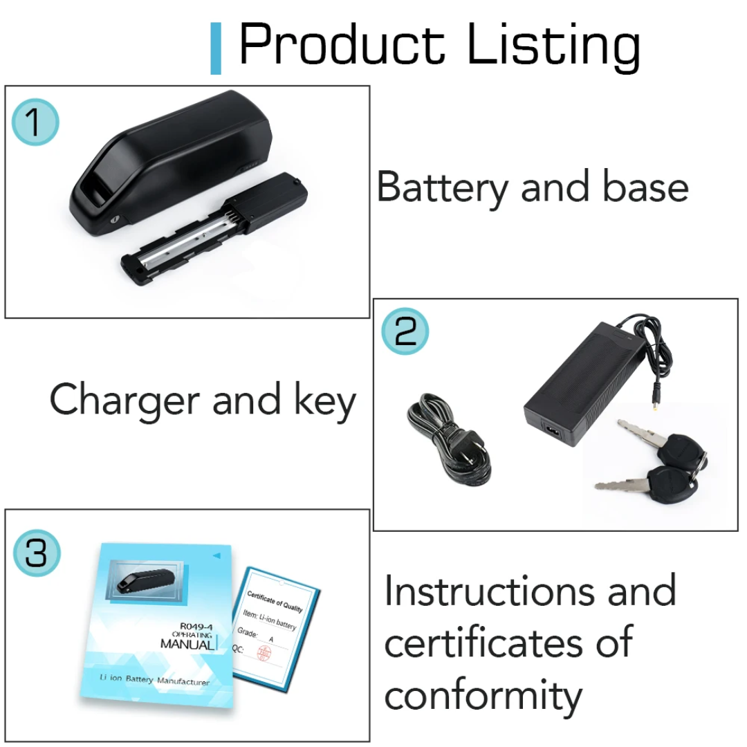 Ebike Battery Down Tube 48V 20Ah 30A BMS 13S