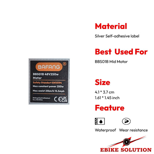 Bafang mid motor label with specifications on a white background