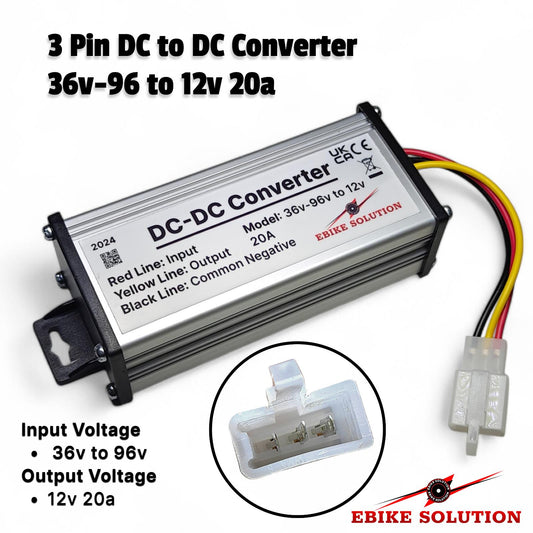 Ebike DC 36v-96v To DC 12V 20A 250W Step Down Power Supply Converter Regulator