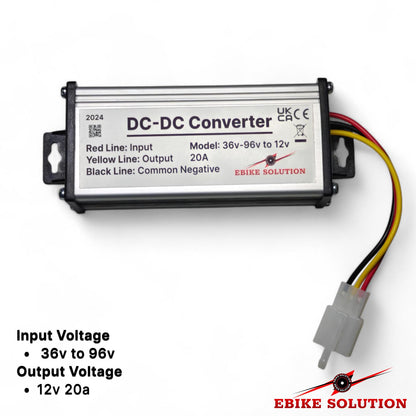 Ebike DC 36v-96v To DC 12V 20A 250W Step Down Power Supply Converter Regulator