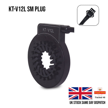 Black KT-V12L SM plug with branding and shipping information on a white background