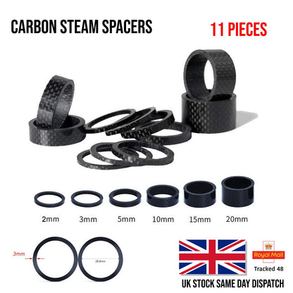 Stem Spacers Carbon Fiber Headset Fork Washer 1-1/8" Threadless Parts 11Pcs/Set