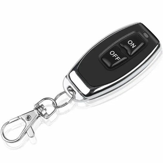 Black remote control with 'On' and 'Off' buttons on a white background