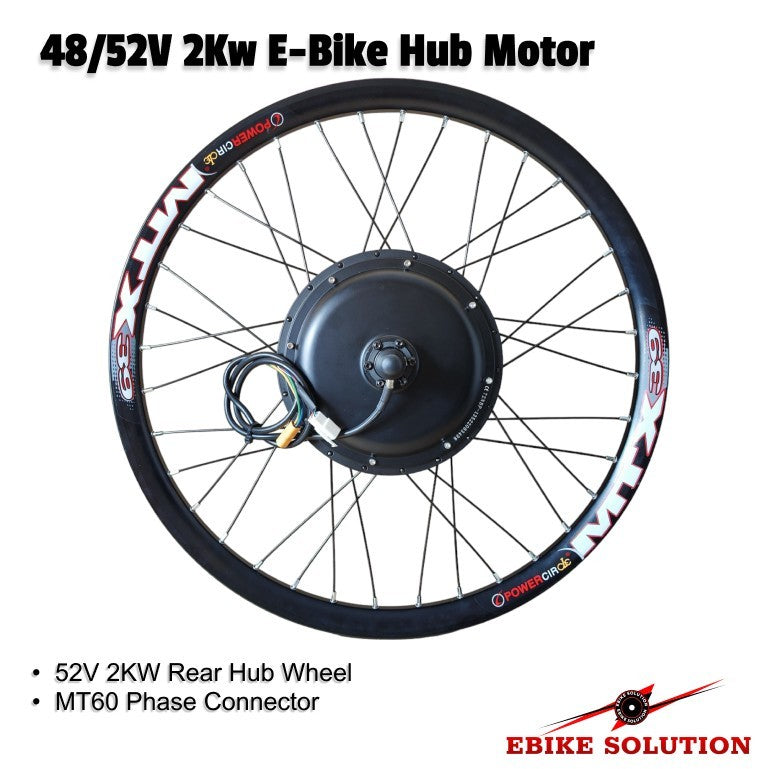 48/52V 2Kw E-Bike Hub Motor with wheel and visible branding on a white background