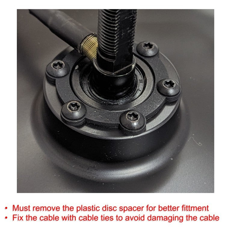 Close-up of a mechanical component with text instructions on a white background