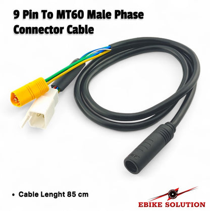 9 Pin To MT60 Male Phase Connector Cable with connectors on a white background