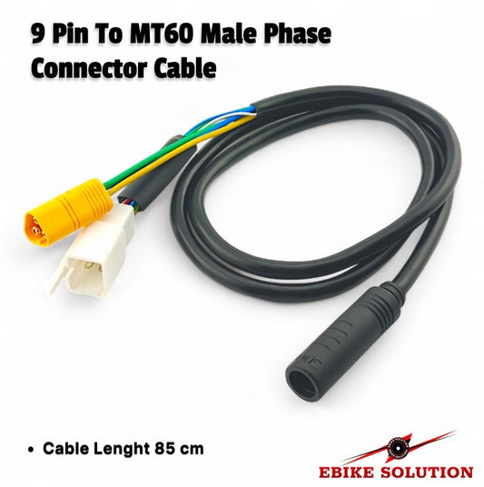 9 Pin To MT60 Male Phase Connector Cable with connectors on a white background
