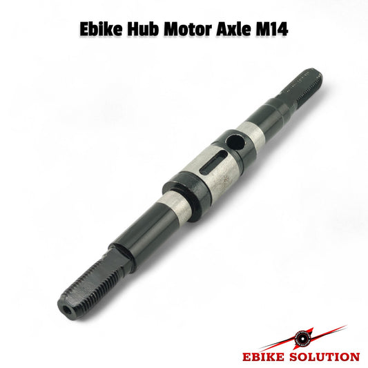 Ebike hub motor axle M14 on a white background with 'Ebike Solution' branding.