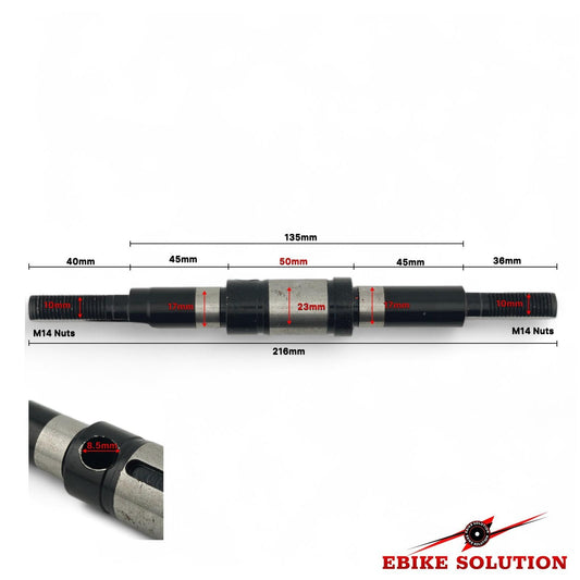Technical measurement details of a mechanical component with dimensions labeled, featuring 'Ebike Solution' branding.