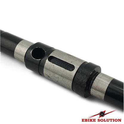 Close-up of a mechanical component with 'Ebike Solution' branding on a white background