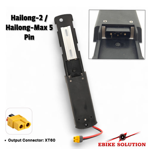 Black electronic component with 'Hailong-2 / Hailong-Max 5 Pin' text and 'Ebike Solution' branding.