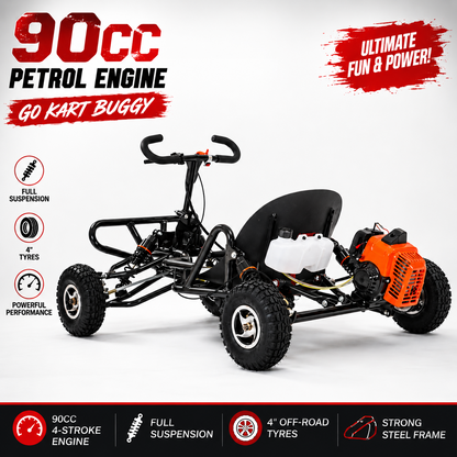 90cc Petrol Off-Road Go Kart Buggy 4-Wheel Pull Start Suspension Black Frame 4in ebike solution