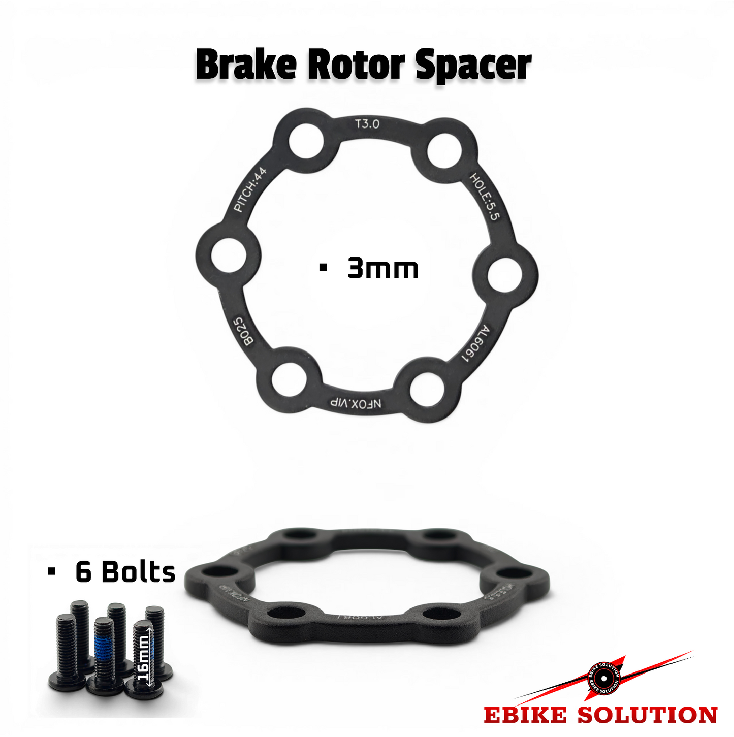 2/3/4/5/6mm Aluminum Alloy Disc Brake Spacer for Mountain Bike Hub 6 Hole Black