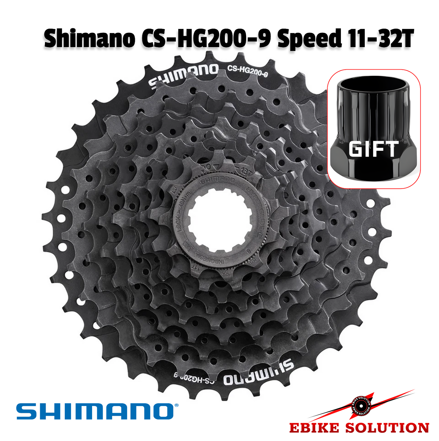 Shimano CS-HG200 9 Speed 11-32T Cassette Sprocket Hyperglide MTB Black