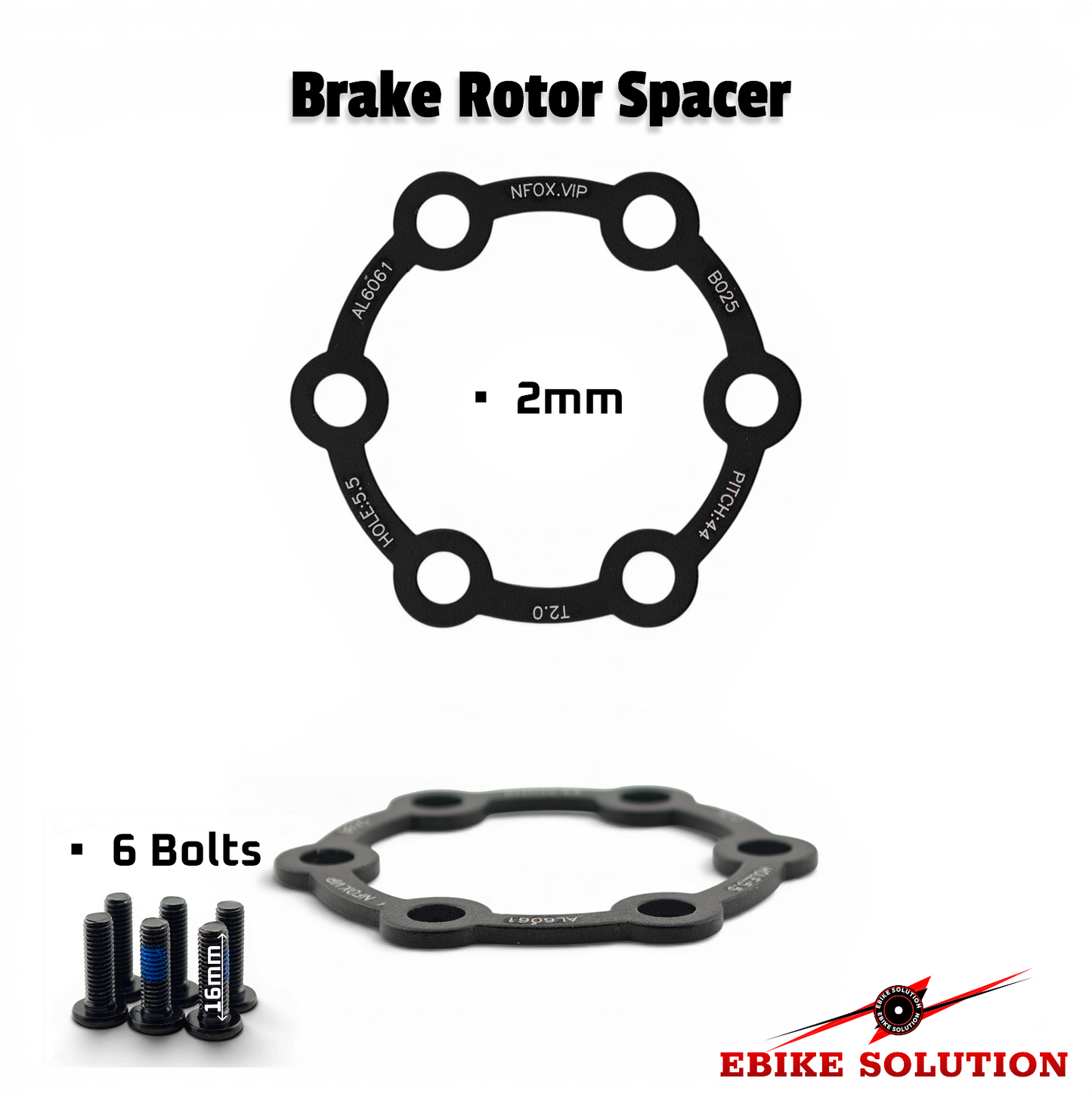 2/3/4/5/6mm Aluminum Alloy Disc Brake Spacer for Mountain Bike Hub 6 Hole Black