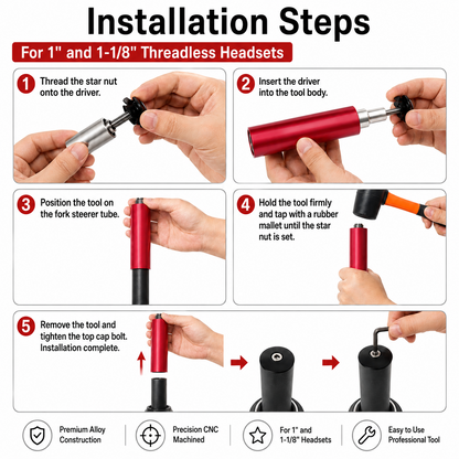 Bike Fork Headset Star Nut Setting Tool 1" 1-1/8" Threadless Steerer Installer Kit