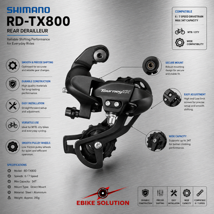 Shimano Tourney TX800  7 / 8 Speed Rear Derailleur - Bolt On ebike solution
