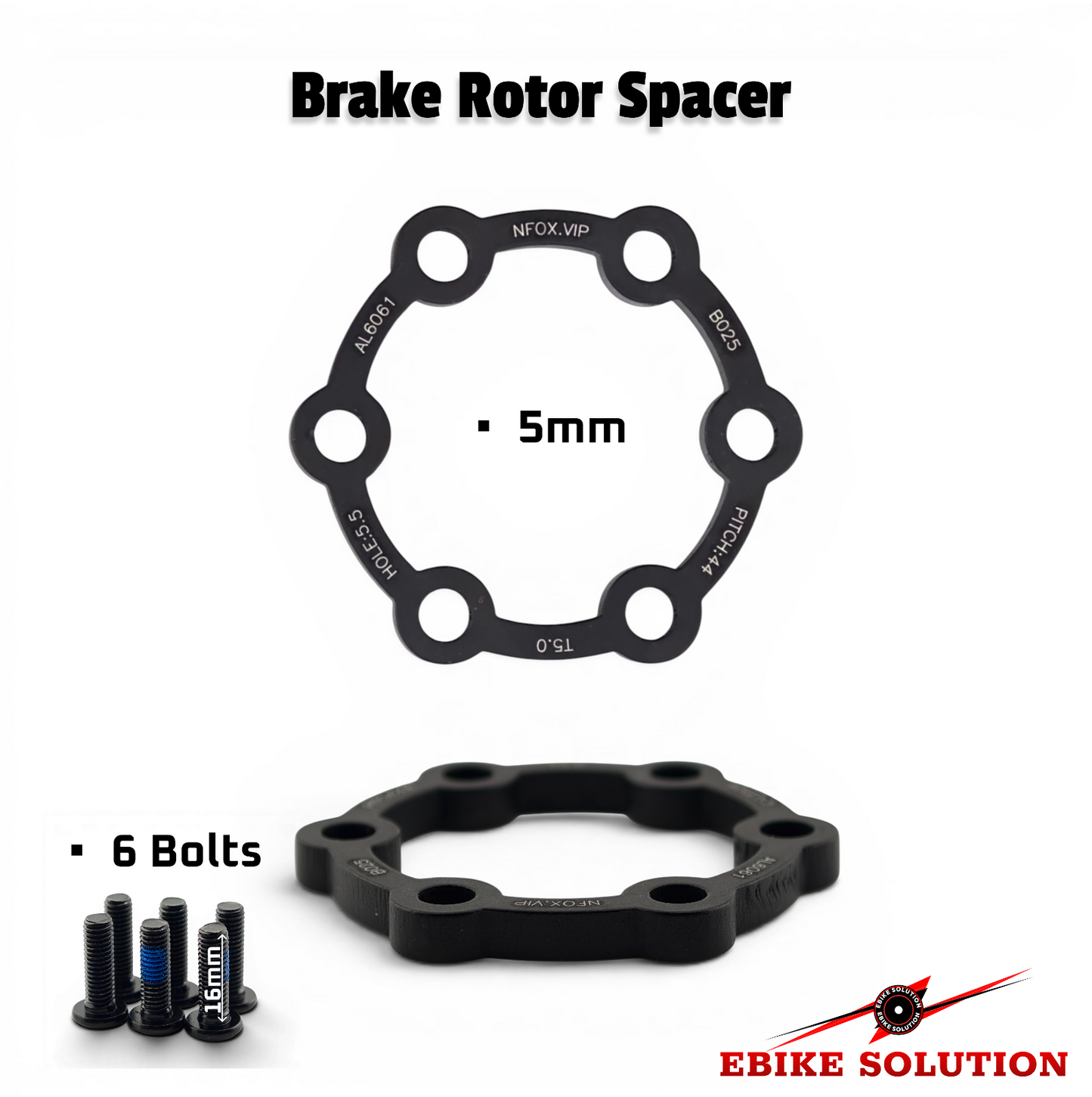 2/3/4/5/6mm Aluminum Alloy Disc Brake Spacer for Mountain Bike Hub 6 Hole Black