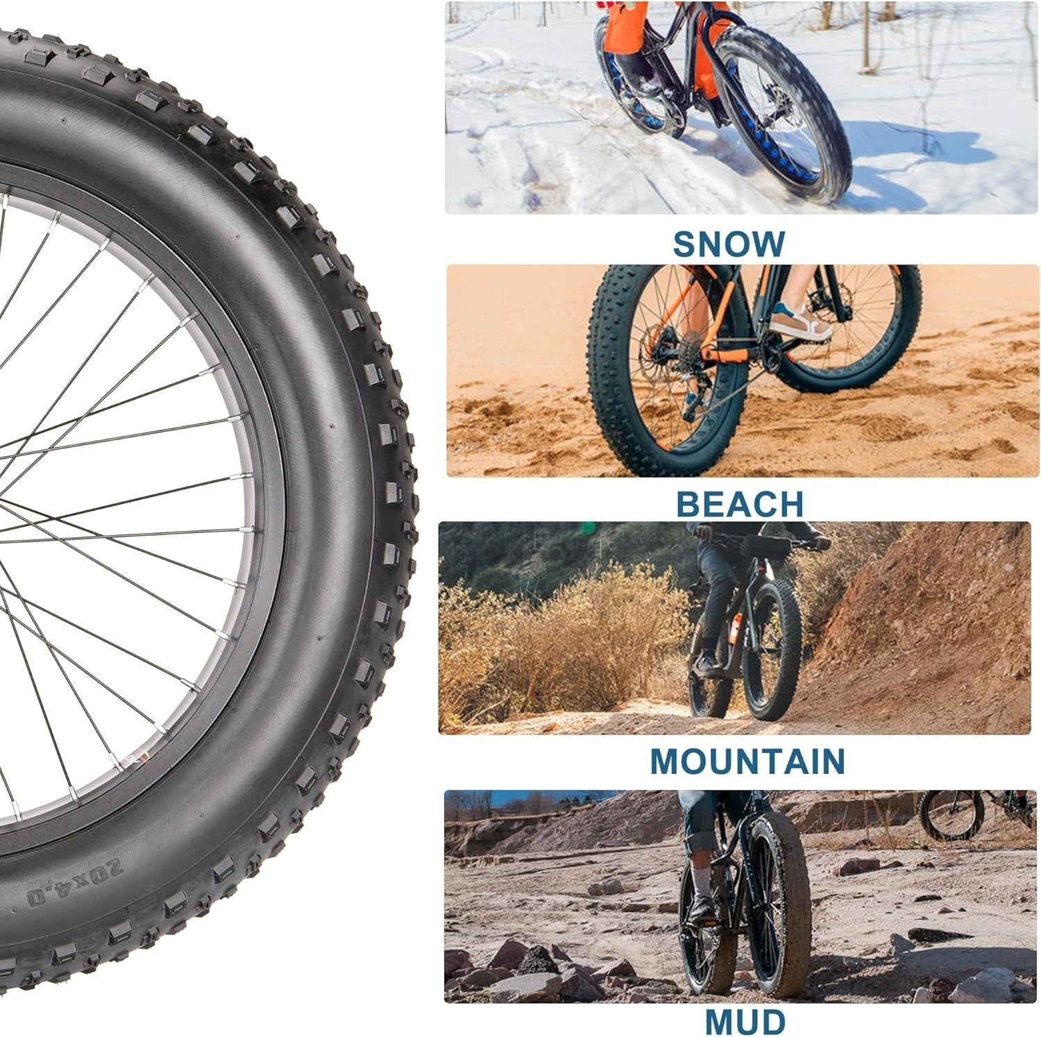 20X4.0/26X4.0 Inch Fat Bike Tires Replacement Ebike Tyre