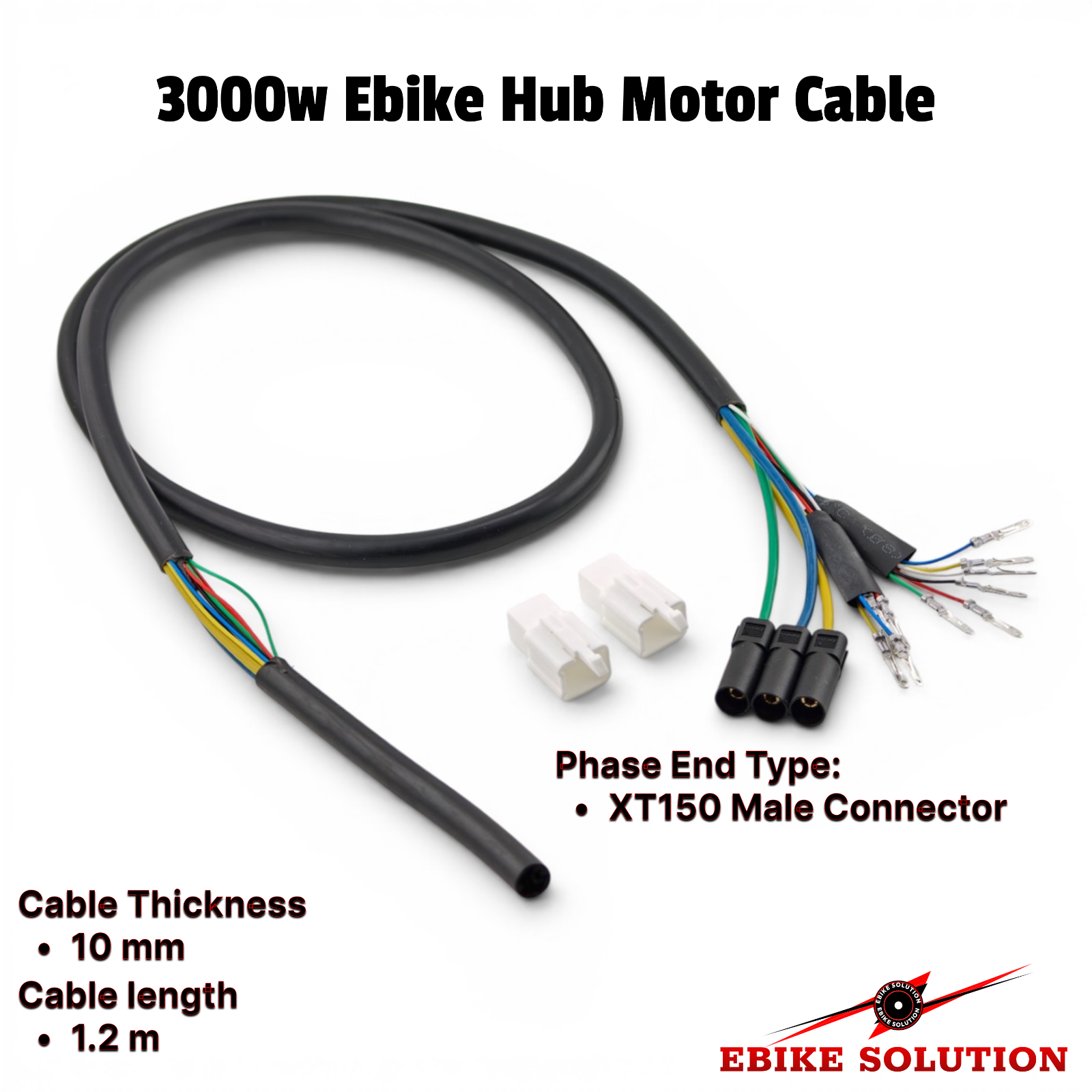 Ebike Scooter 3000w Hub Motor Cable Replacement 10mm External Dimension XT150