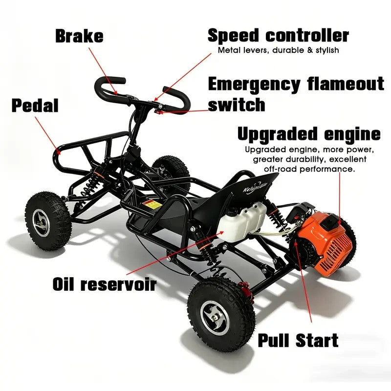90cc Petrol Off-Road Go Kart Buggy 4-Wheel Pull Start Suspension Black Frame 4in ebike solution